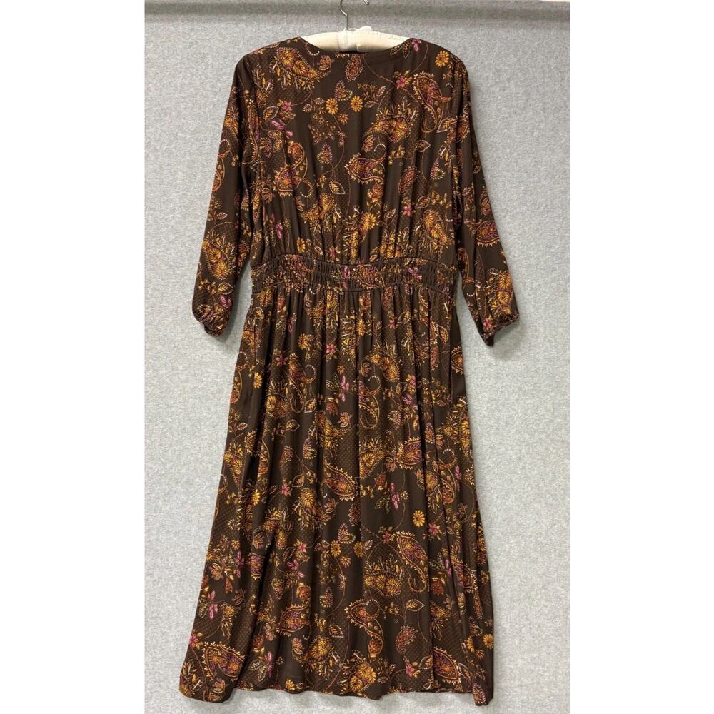 J.Jill Floral Paisley Smocked Swing Midi Dress LBrown Lenzing Ecovero Large NWT - Picture 2 of 14